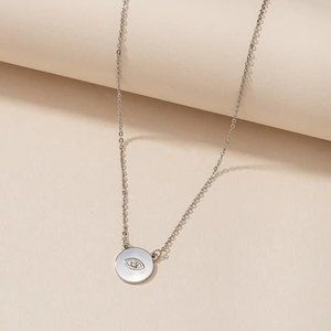 Minimalist Silver & CZ Diamond Evil Eye Necklace NEW